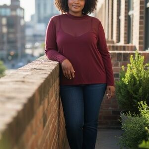 Eloquii Deep Red Long Sleeve Top